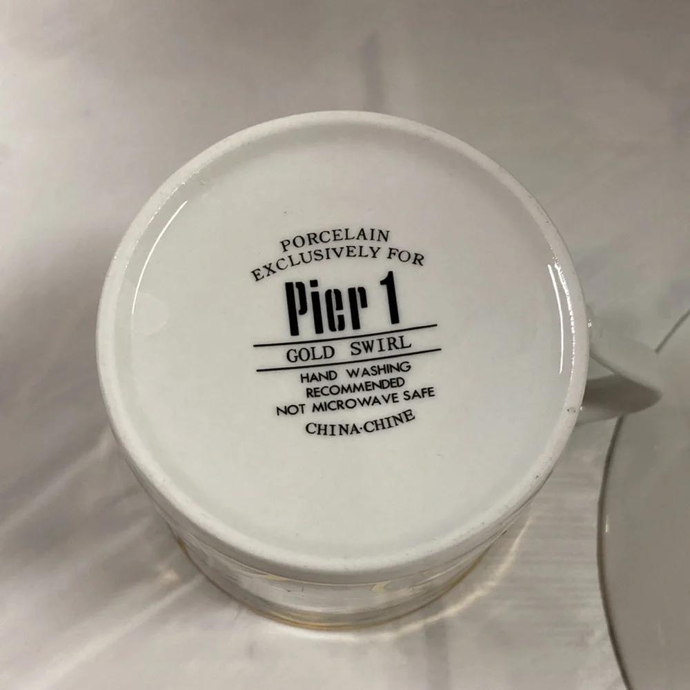 Pier 1 Gold Swirl Porcelain Cup and Saucer Set